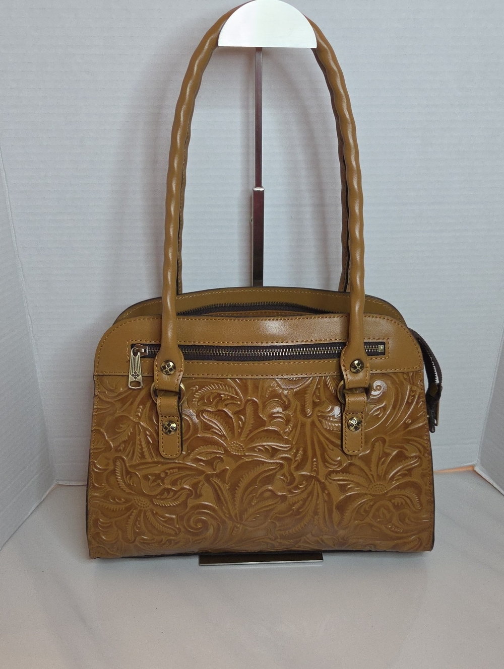 Patricia Nash Embossed Floral Shoulder Bag in Tan